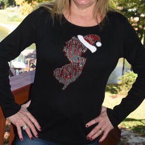 New Jersey Christmas rhinestone bling long sleeved shirt XS S M L X…